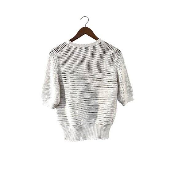 Ann Taylor Womens White Open-Knit Pullover Short Sleeve Sweater Medium - Picture 7 of 7